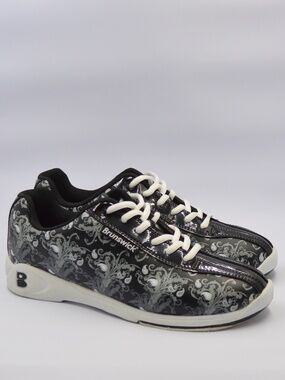 Brunswick Patty Women's Bowling Shoe Black White Paisley Floral Lace Up Size 7